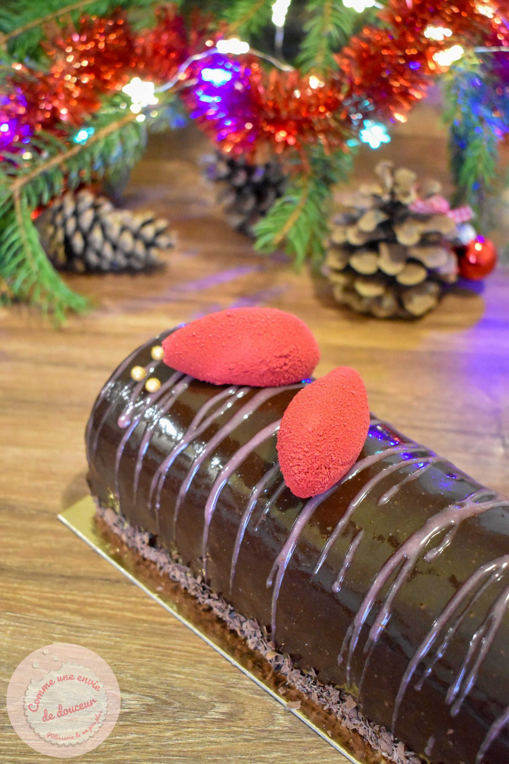 Bûche framboise chocolat cardamome